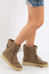 Kanye Khaki High Top FlatForm Trainers