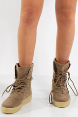 Kanye Khaki High Top FlatForm Trainers