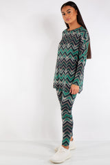 Victoria Green Zig Zag Viscose Loungewear