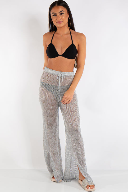 Riley Silver Metallic Fishnet Trousers