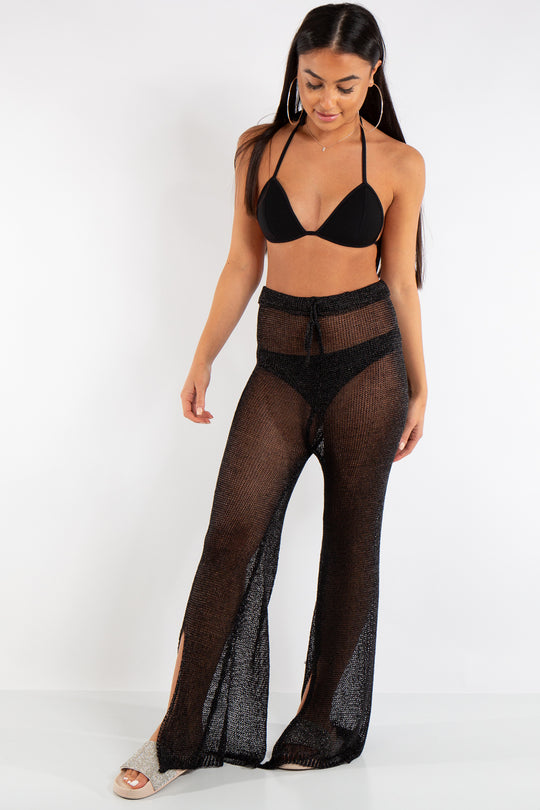 Riley Black Metallic Fishnet Trousers