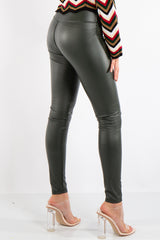 Athena Khaki High Waist Faux Leather Skinny Leggings