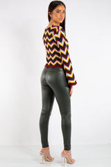 Athena Khaki High Waist Faux Leather Skinny Leggings