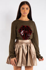 Caroline Khaki Diamond sequin Love Sweatshirt Jumper 