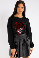 Caroline Black Diamond sequin Love Sweatshirt Jumper 