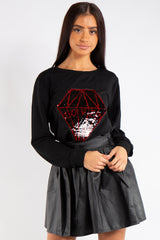Caroline Black Diamond sequin Love Sweatshirt Jumper 