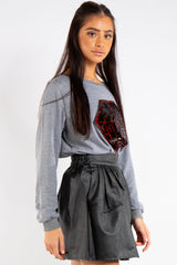 Samantha Black PU Leather Skater Skirt