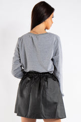 Samantha Black PU Leather Skater Skirt