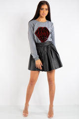 Samantha Black PU Leather Skater Skirt