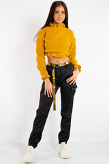 Emma Mustard Ruffle Neck Cropped Jumper
