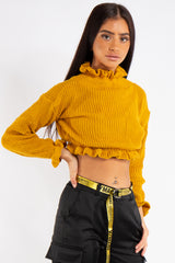 Emma Mustard Ruffle Neck Cropped Jumper