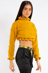 Emma Mustard Ruffle Neck Cropped Jumper
