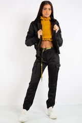 Ella Black Fur Collar Bomber Jacket