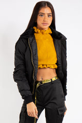 Ella Black Fur Collar Bomber Jacket