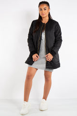 Scarlett Black Longline Straight Bomber Jacket