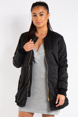 Scarlett Black Longline Straight Bomber Jacket