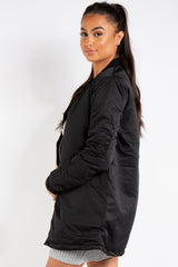Scarlett Black Longline Straight Bomber Jacket