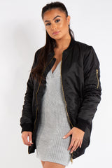 Madison Black Longline Bomber Jacket