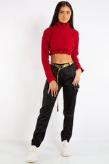 Emma Red Ruffle Neck Cropped Jumper