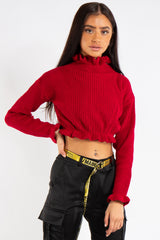 Emma Red Ruffle Neck Cropped Jumper