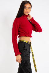 Emma Red Ruffle Neck Cropped Jumper