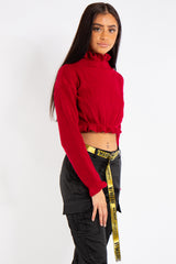 Emma Red Ruffle Neck Cropped Jumper