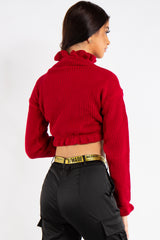Emma Red Ruffle Neck Cropped Jumper