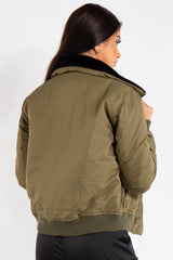 Ella Khaki Fur Collar Bomber Jacket