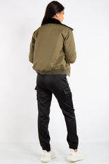 Ella Khaki Fur Collar Bomber Jacket