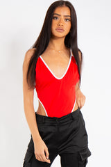 Melanie Red Light Fabric Piping Bodysuit