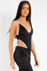 Melanie Black Light Fabric Pipping Bodysuit