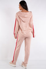 Daniella Pink Hooded Knitted Stripe Loungewear Set