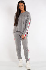 Daniella Grey Hooded Knitted Stripe Loungewear Set
