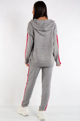 Daniella Grey Hooded Knitted Stripe Loungewear Set