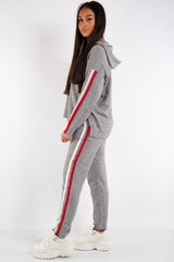 Daniella Grey Hooded Knitted Stripe Loungewear Set