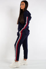  Daniella Navy Hooded Knitted Stripe Loungewear Set
