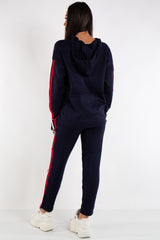  Daniella Navy Hooded Knitted Stripe Loungewear Set