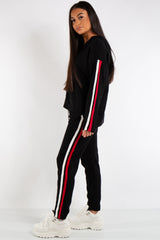 Daniella Black Hooded Knitted Stripe Loungewear Set