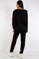 Daniella Black Hooded Knitted Stripe Loungewear Set