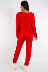 Daniella Red Hooded Knitted Stripe Loungewear Set