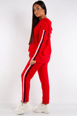 Daniella Red Hooded Knitted Stripe Loungewear Set