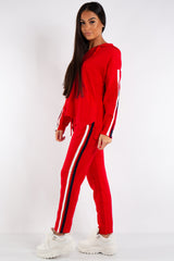 Daniella Red Hooded Knitted Stripe Loungewear Set