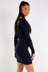 Arielle Navy Knit Ribbed Crossover Back Dress