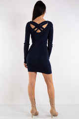 Arielle Navy Knit Ribbed Crossover Back Dress