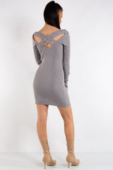 Arielle Grey Knit Ribbed Crossover Back Dress