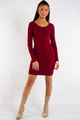 Arielle Red Knit Ribbed Crossover Back Dress