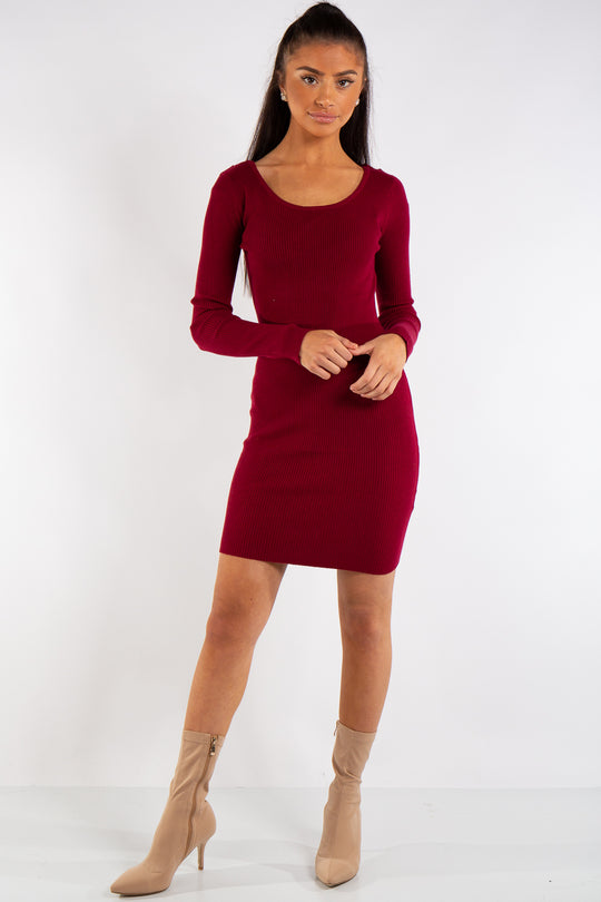 Arielle Red Knit Ribbed Crossover Back Dress