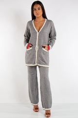 Keira Grey Cardigan Metallic Detail Knitted Loungewear Set