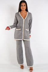 Keira Grey Cardigan Metallic Detail Knitted Loungewear Set