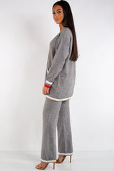 Keira Grey Cardigan Metallic Detail Knitted Loungewear Set